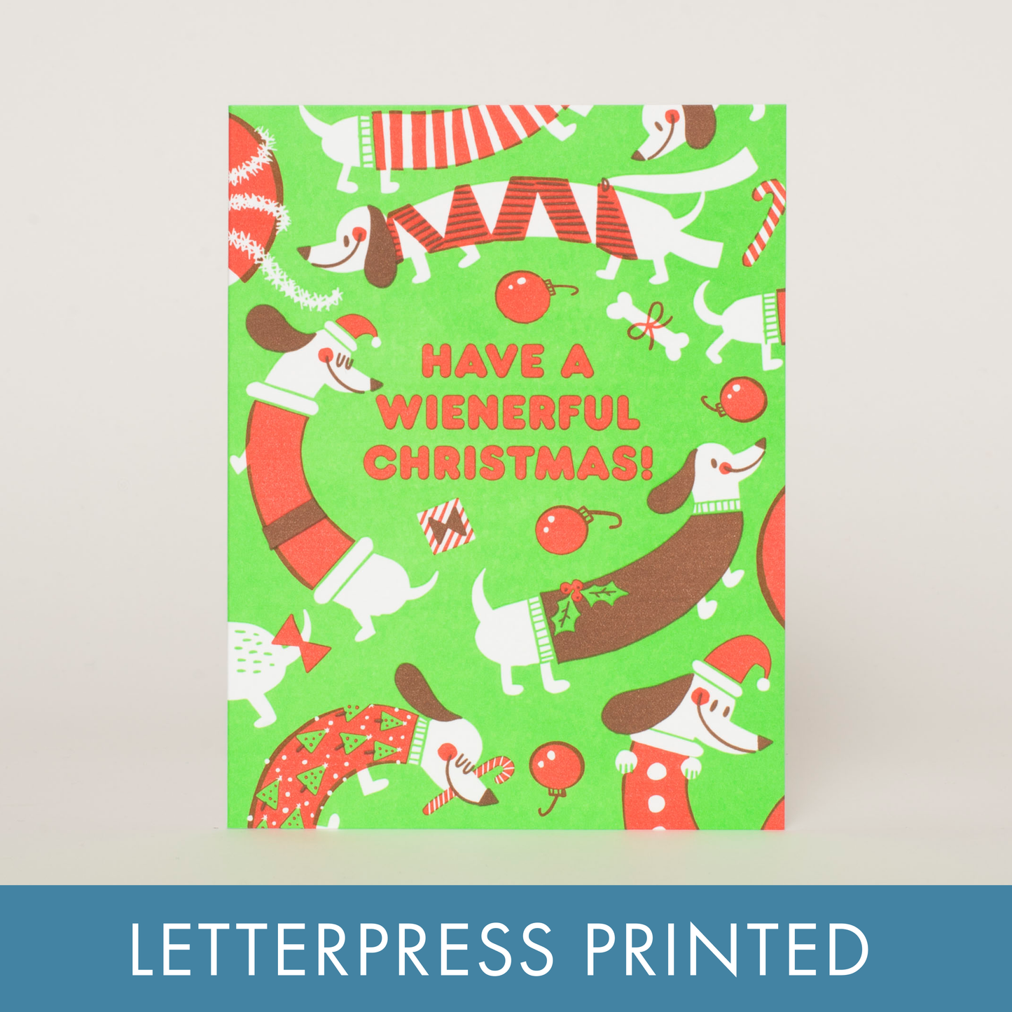 Wienerful Christmas Dogs Letterpress Greeting Card by Hello!Lucky : Paper tab