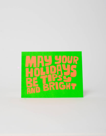 Tipsy & Bright Christmas Letterpress Greeting Card by Ashkahn