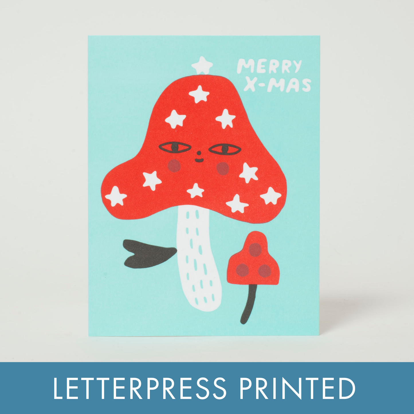 Merry X-Mas Mushroom Letterpress Holiday Greeting Card by Suzy Ultman: Paper tab